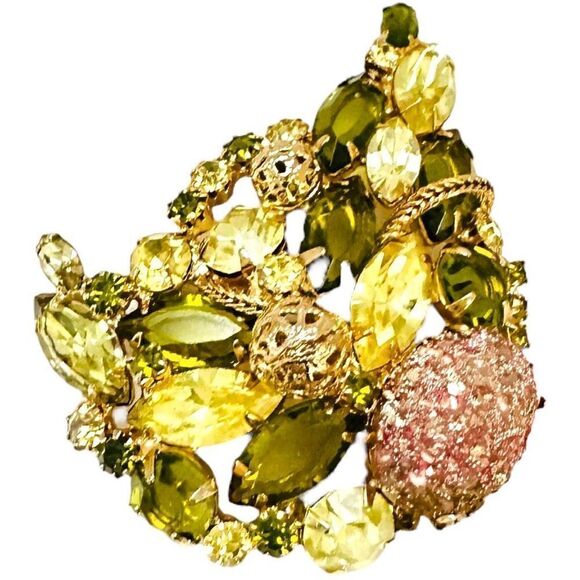 JULIANA DELIZZA & ELSTER D&E Green Cascading Gold Plated Filagree Fruit Salad Rh - Picture 5 of 6